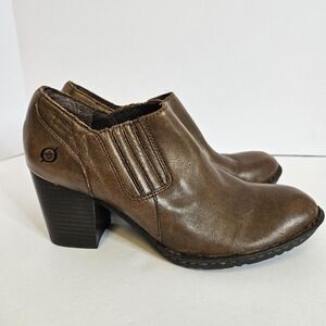 BORN Women's Slip On Ankle Boot Shoes Brown Size 7.5 Heel 2.5"
